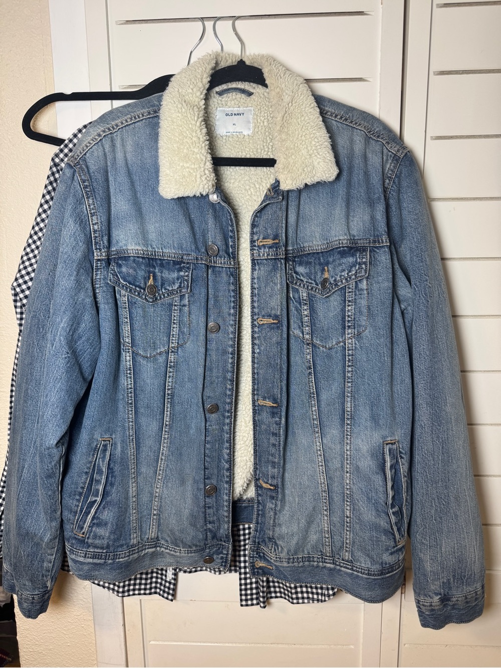 Old Navy Light Blue Denim Jacket with Cream Sherpa Collar